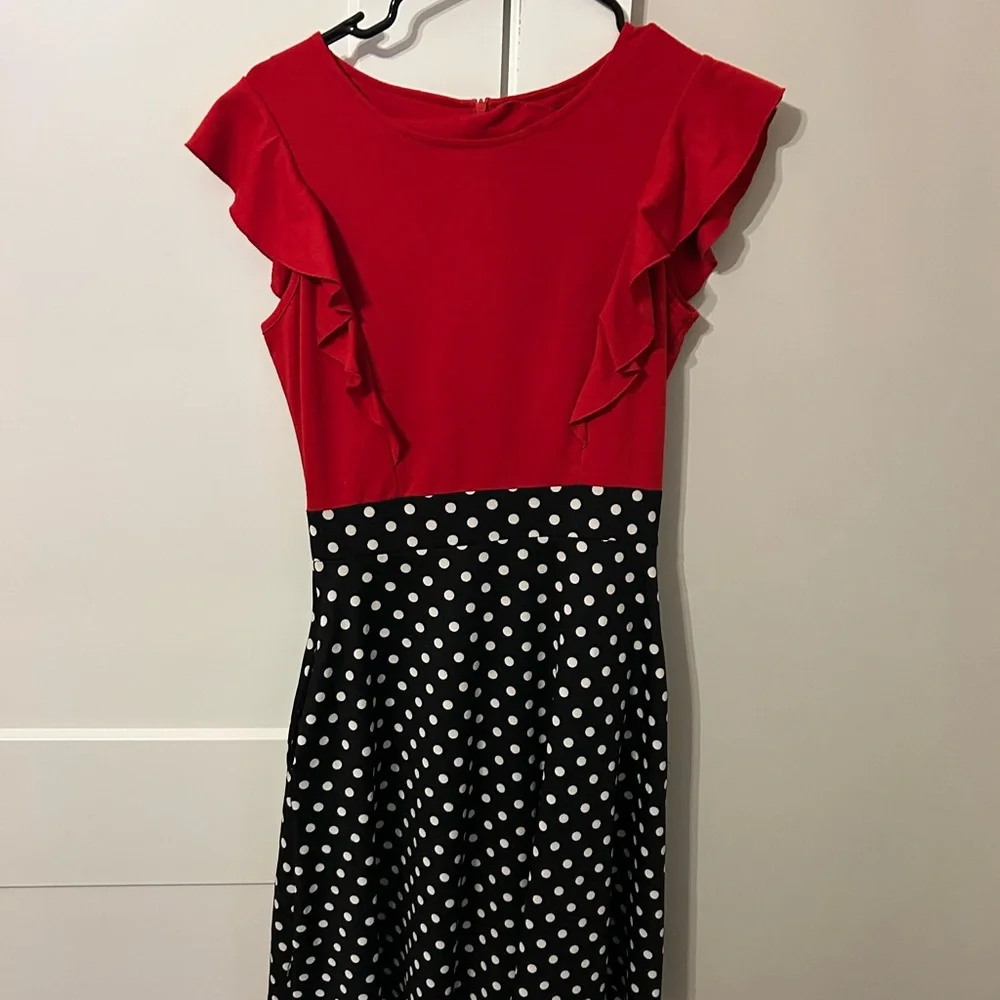 Red and Black Polka Dot Kids Dress - Picture 2 of 8